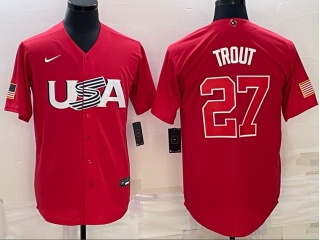 Team USA #27 Mike Trout Jersey Red 