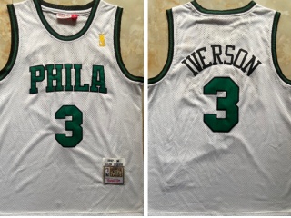 Philadelphia 76ers #3 Allen Iverson With Green Number Throwback Jersey White