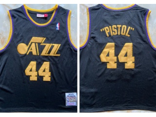 Utah Jazz #44 Pete Maravich Pistol Throwback Jersey Black 