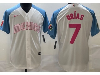 Mexico #7 Julio Urias With Pink Number Jersey White