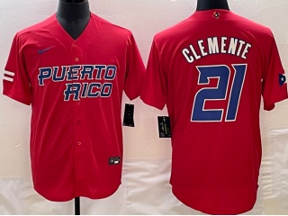 Puerto Rico #21 Robert Clemente Jersey Red