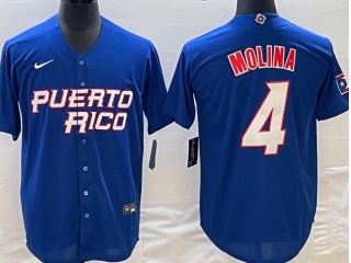 Puerto Rico #4 Yadier Molina Jersey Blue