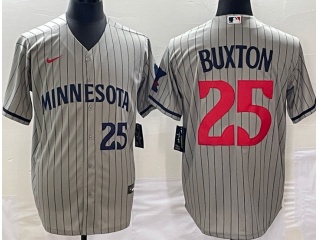 Minnesota Twins #25 Byron Buxton With Strips Cool Base Jersey Jerseys Grey 