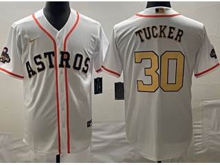 Nike Houston Astros #30 Kyle Tucker 2023 Champion Cool Base Jersey White Gold