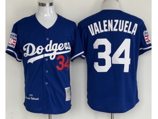 Los Angeles Dodgers #34 Fernando Valenzuela Throwback Jersey Blue 