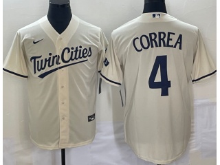 Nike Minnesota Twins #4 Carlos Correa Twins Cities Cool Base Jersey Cream 