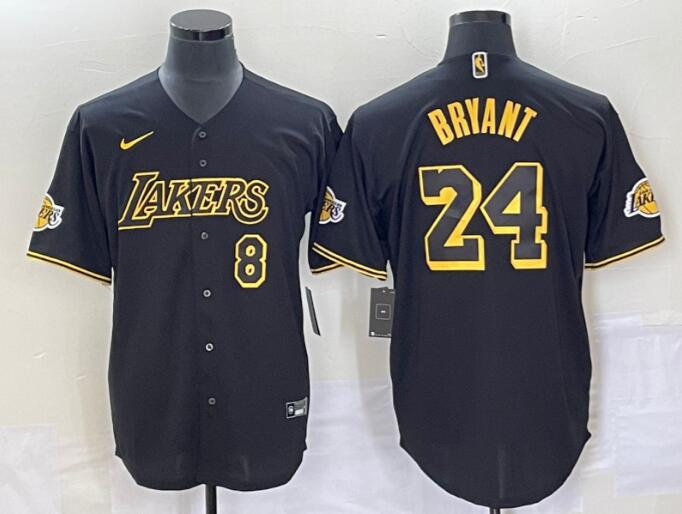 Nike Los Angeles Lakers #8/24 Kobe Bryant Baseball Jersey Black