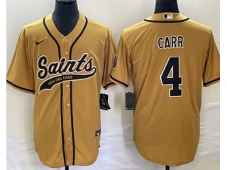 New Orleans Saints #4 Derek Carr Baseball Jersey Gold 