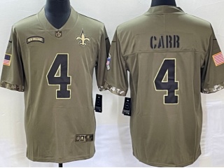 New Orleans Saints #4 Derek Carr 2022 Salute To Service Jersey Green