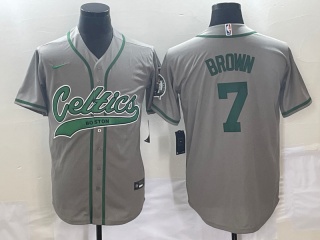 Nike Boston Celtics #7 Jaylen Brown Baseball Jersey Grey