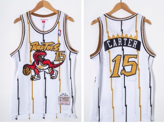  Toronto Raptors #15 Vince Carter With Golden Number throwback Jersey White 