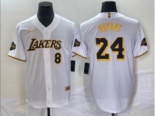 Nike Los Angeles Lakers #8/24 Kobe Bryant Baseball Jersey White