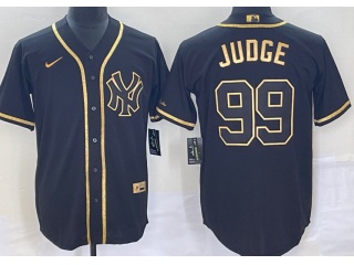 New York Yankees #99 Aaron Judge Throwback Baseball Jersey Black Gold