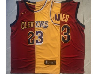 Clevers #23 LeBron James Split Jersey Red Yellow