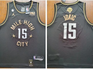 Denver Nuggets #15 Nikola Jokic With Finlas Patch Jersey Black Golden