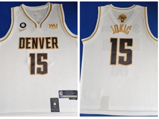 Denver Nuggets #15 Nikola Jokic With Finlas Patch Jersey White Golden