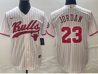 Chicago Bulls #23 Michael Jordan With Red Stripe Baseball Jersey White 