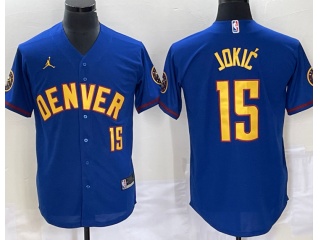 Denver Nuggets #15 Nikola Jokic Baseball Jersey Blue