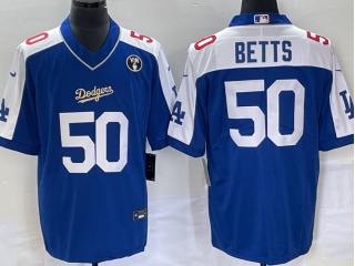 Los Angeles Dodgers #50 Mookie Betts Football Jersey Blue 