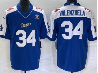 Los Angeles Dodgers #34 Fernando Valenzuela Football Jersey Blue