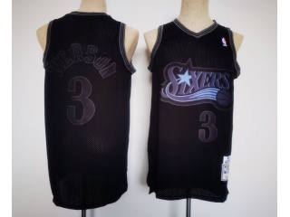 Philadelphia 76ers #3 Allen Iverson With Black Number Throwback Jersey Black