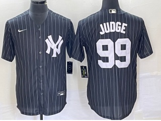 New York Yankees #99 Aaron Judge Pinstrip Cool Base Jersey Black 