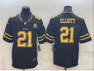 Dallas Cowboys #21 Ezekiel Elliott Limited Jersey Black Golden 3rd