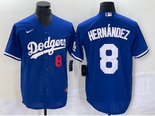 Los Angeles Dodgers #8 Kike Hernandez Cool Base Jersey Blue with Red Number