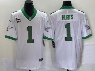 Philadelphia Eagles #1 Jalen Hurts Limited Jersey White Throwback with C Patch