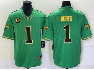 Philadelphia Eagles #1 Jalen Hurts Limited Jersey Green Golden Throwback with C Patch