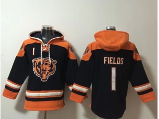 Chicago Bears #1 Justin Fields Hoodies Navy Blue/Orange