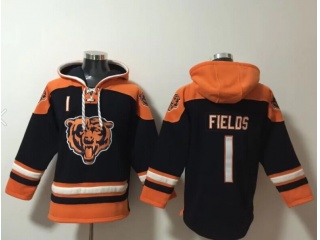 Chicago Bears #1 Justin Fields Hoodies Navy Blue/Orange