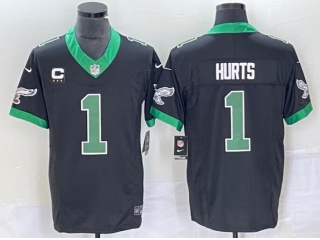 Philadelphia Eagles #1 Jalen Hurts Throwback Limited Jersey Black with C Patch