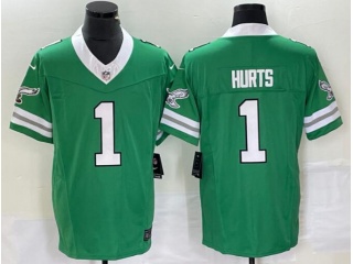 Philadelphia Eagles #1 Jalen Hurts Throwback Limited Jersey Green with Lines Sleeves