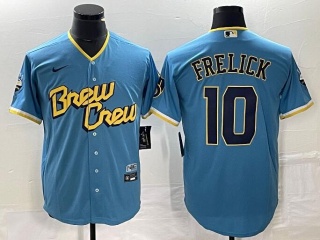 Nike Milwaukee Brewers #10 Sal Frelick City Connect Cool Base Jersey Baby Blue