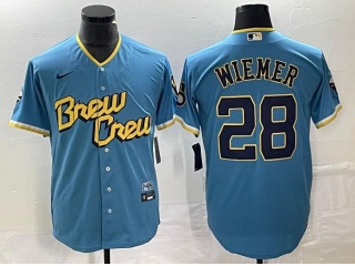 Nike Milwaukee Brewers #28 Joey Wiemer City Connect Cool Base Jersey Baby Blue