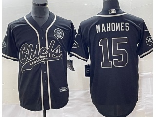 Kansas City Chiefs #15 Patrick Mahomes 3rd  Baseball Jersey Black 