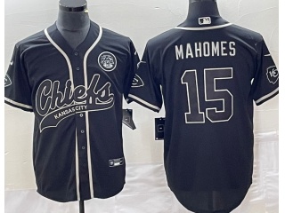 Kansas City Chiefs #15 Patrick Mahomes 3rd  Baseball Jersey Black