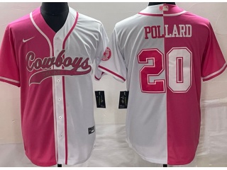 Dallas Cowboys #20 Tony Pollard Spilt Baseball Jersey White Pink
