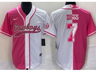 Dallas Cowboys #7 Trevon Diggs Spilt Baseball Jersey Pink White