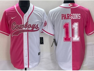 Dallas Cowboys #11 Micah Parsons Spilt Baseball Jersey Pink White