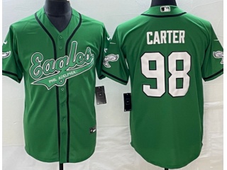 Philadelphia Eagles #98 Jalen Carter BaseballJersey Kelly Green 