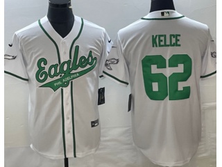 Philadelphia Eagles #62 Jason Kelce With Green Number Baseball Jersey White