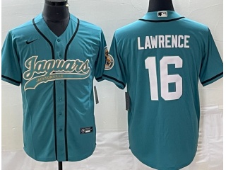 Jacksonville Jaguars #16 Trevor Lawrence Baseball Jersey Teal