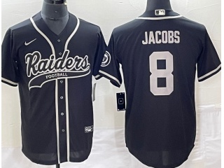  Las Vegas Raiders#8 Josh Jacobs Baseball Jersey Black