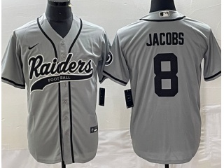 Las Vegas Raiders#8 Josh Jacobs Baseball Jersey Grey