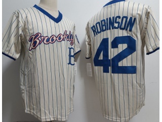 Los Angeles Dodgers #42 Jackie Robinson Pinstrip Throwback Jersey Cream 