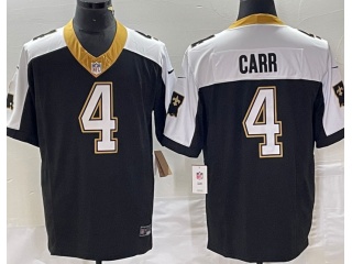 New Orleans Saints #4 Derek Carr With White Shoulders Limited Jersey Black