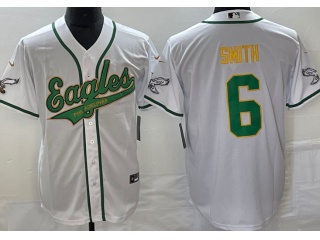 Philadelphia Eagles #6 DeVonta Smith With Gold Name Baseball Jersey  White 