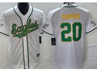 Philadelphia Eagles #20 Brian Dawkins With Gold Name Baseball Jersey White 